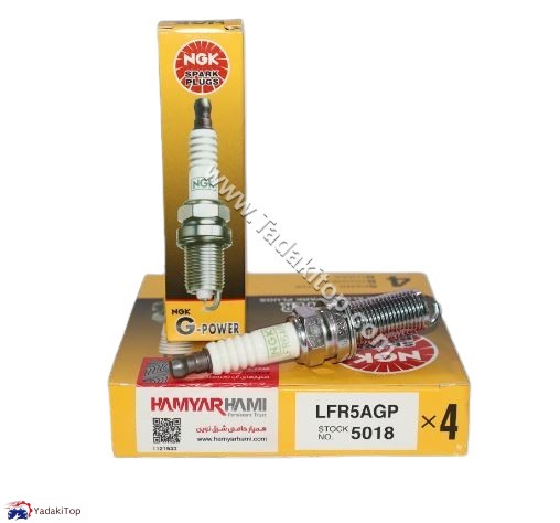 شمع موتور سوزنی پلاتینیوم پایه بلند NGK همیار هامی کد 5018 LFR5AGP بسته 4 عددی